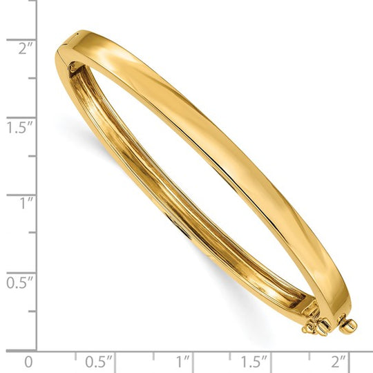 14K Yellow Gold Hinged Oval Bangle Bracelet – Polished, Solid, 5.3 mm