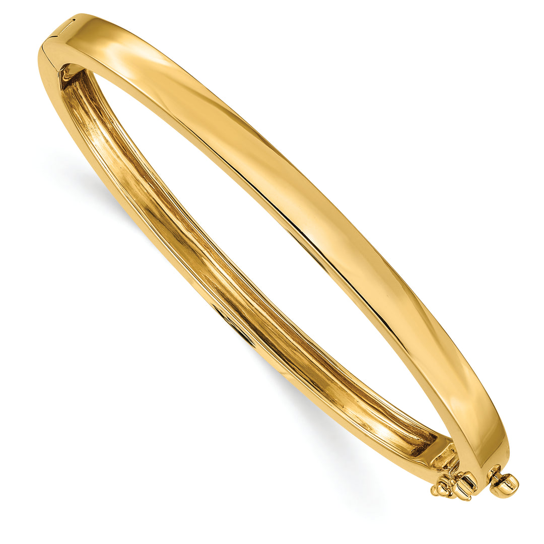 14K Yellow Gold Hinged Oval Bangle Bracelet – Polished, Solid, 5.3 mm