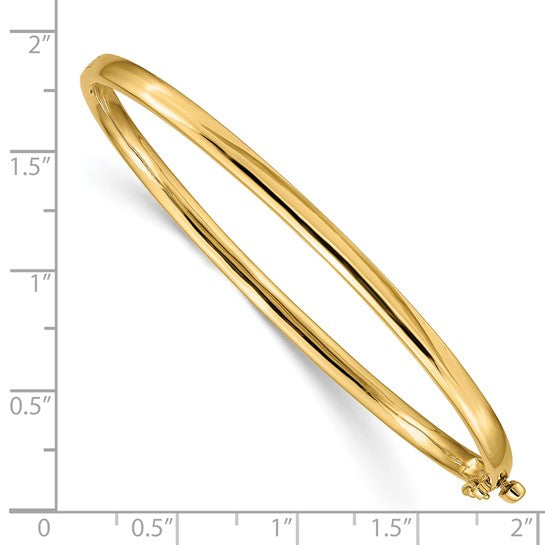 Pulsera Brazalete Ovalado con Bisagra Sólida Pulida de 14k y 3.6 mm