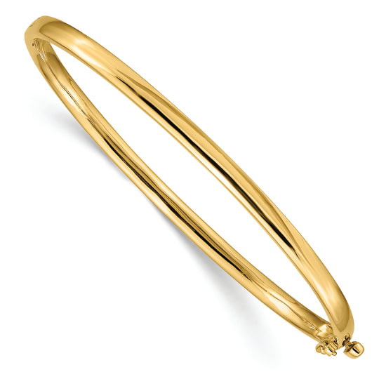 14k Solid Polished 3.6mm Oval Hinge Bangle Bracelet