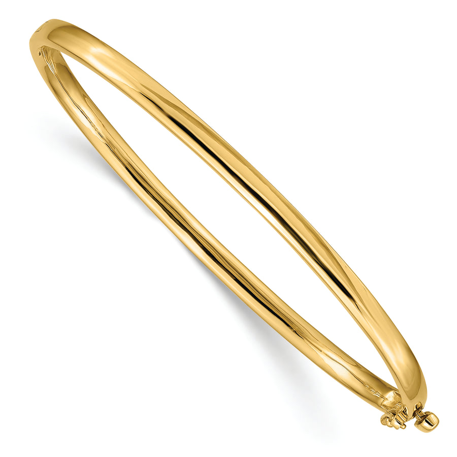 Pulsera Brazalete Ovalado con Bisagra Sólida Pulida de 14k y 3.6 mm