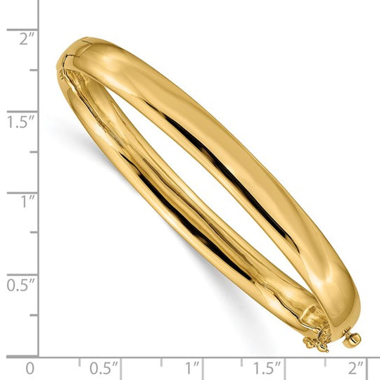 14k Yellow Gold Bangle Bracelet, 6.4mm, Solid, Polished, Hinged