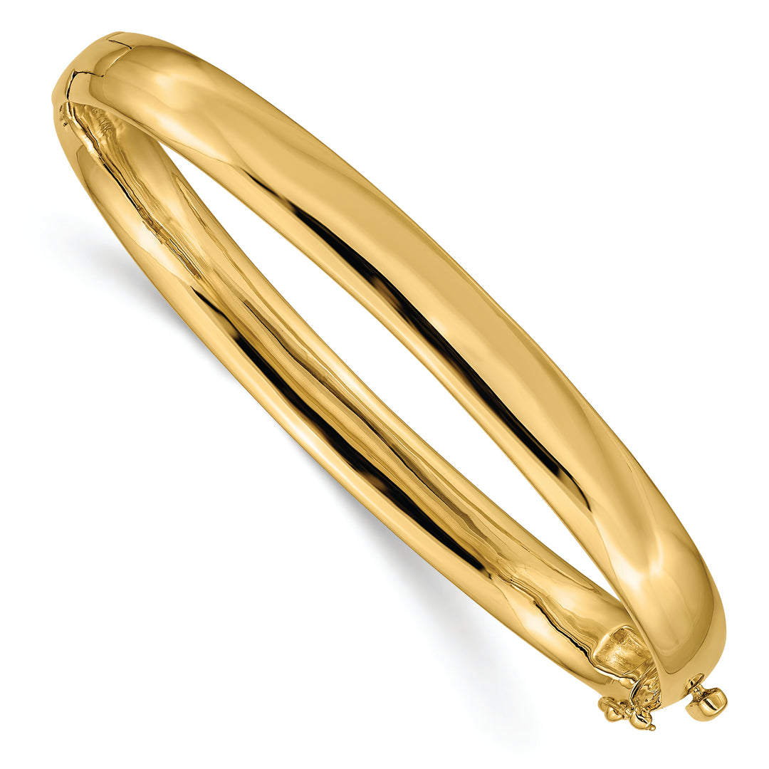 14k Yellow Gold Bangle Bracelet, 6.4mm, Solid, Polished, Hinged