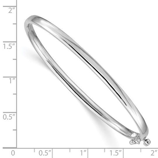 14k White Gold Bangle Bracelet, 3.6mm, Solid, Polished, Hinged