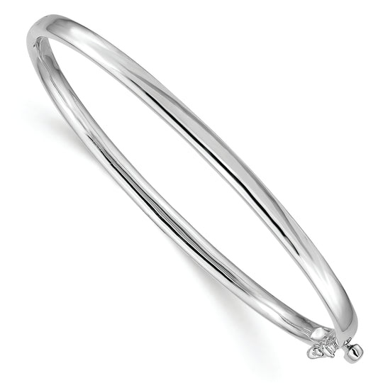 14k White Gold Bangle Bracelet, 3.6mm, Solid, Polished, Hinged