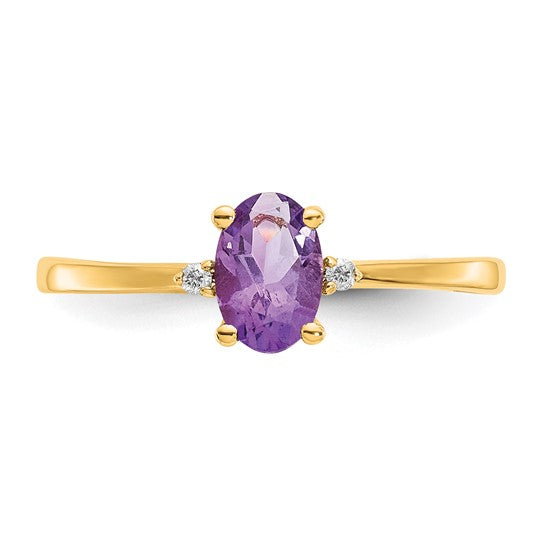 Anillo de Amatista y Diamantes en Oro de 14k (Piedra de Nacimiento de Febrero)