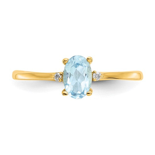 Anillo de Nacimiento con Diamantes y Aguamarina en Oro