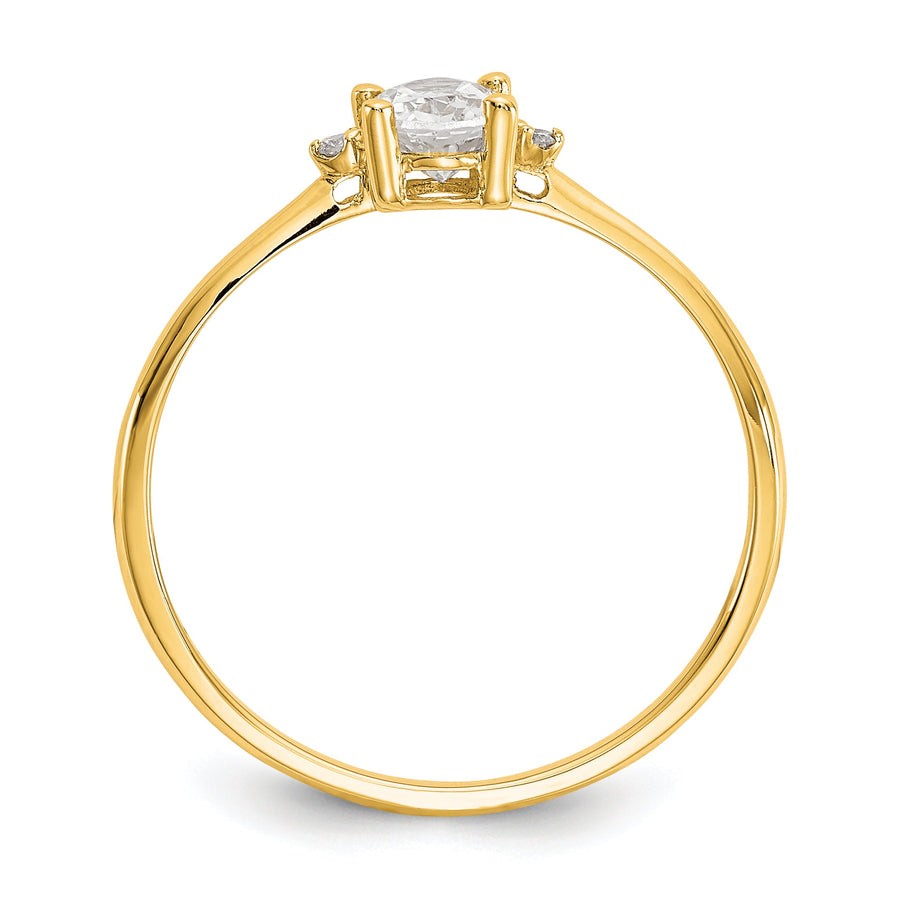 Anillo de Oro de 14k con Diamantes y Topacio Blanco (Piedra de Nacimiento)