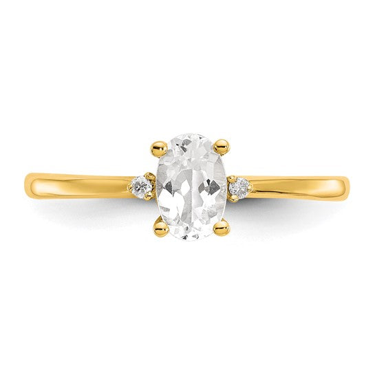 Anillo de Oro de 14k con Diamantes y Topacio Blanco (Piedra de Nacimiento)