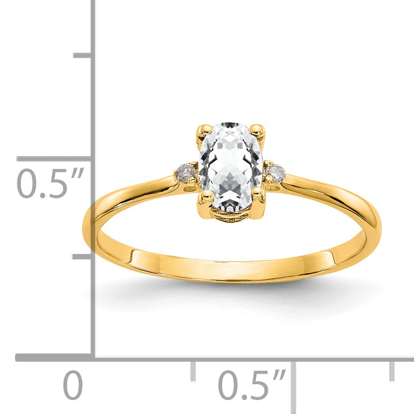 Anillo de Oro de 14k con Diamantes y Topacio Blanco (Piedra de Nacimiento)