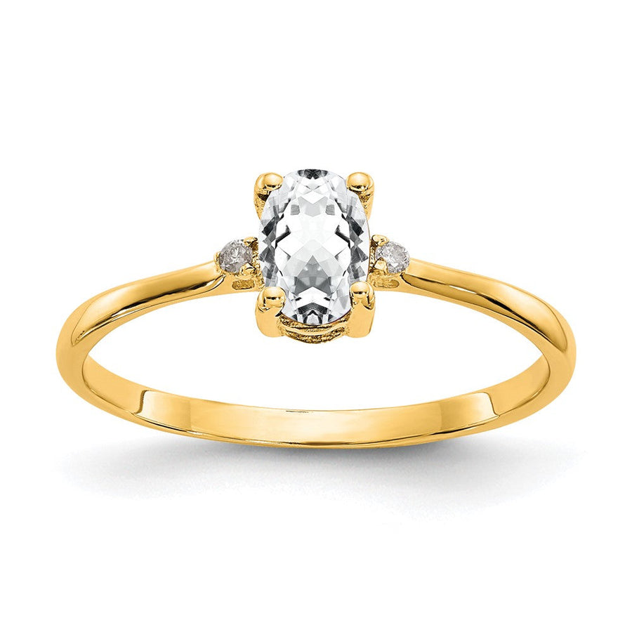 Anillo de Oro de 14k con Diamantes y Topacio Blanco (Piedra de Nacimiento)