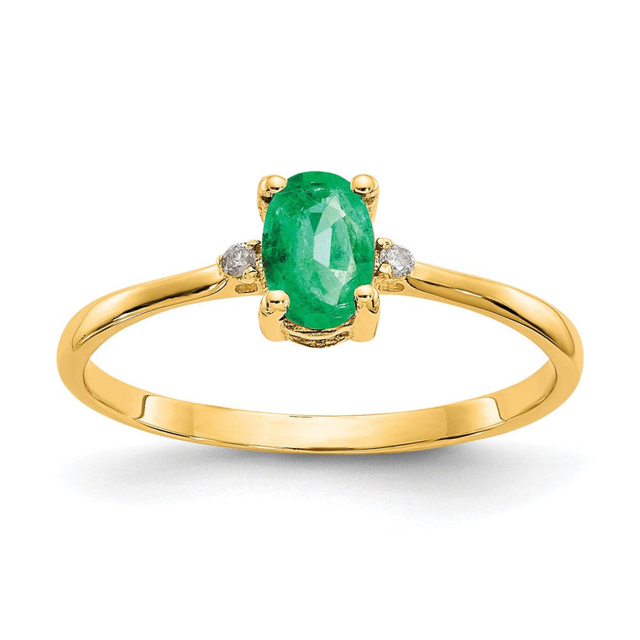 Anillo de Oro de 14k con Diamante y Esmeralda (Piedra de Nacimiento de Mayo)