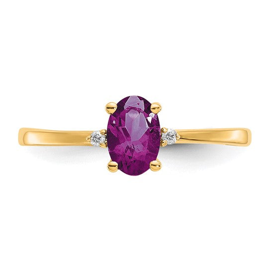 Anillo de Oro de 14k con Diamante y Granate Rodolita - Piedra de Nacimiento