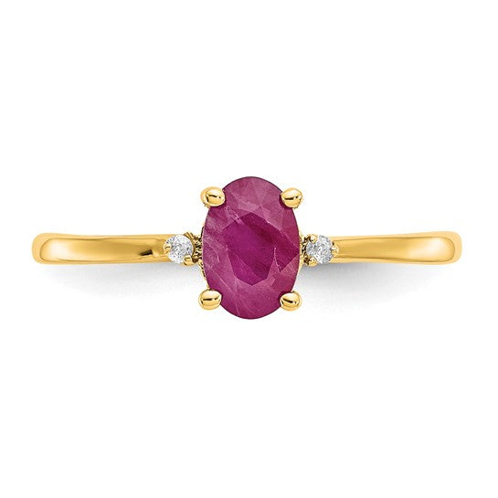 Anillo de Rubí y Diamante de Piedra de Nacimiento en Oro de 14k