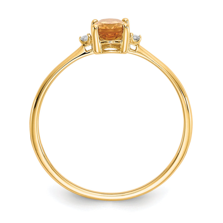 Anillo de Diamante y Citrino con Piedra de Nacimiento en Oro de 14k