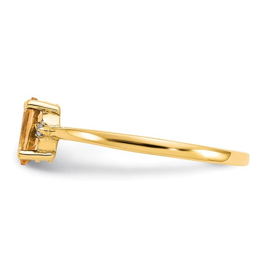 Anillo de Diamante y Citrino con Piedra de Nacimiento en Oro de 14k