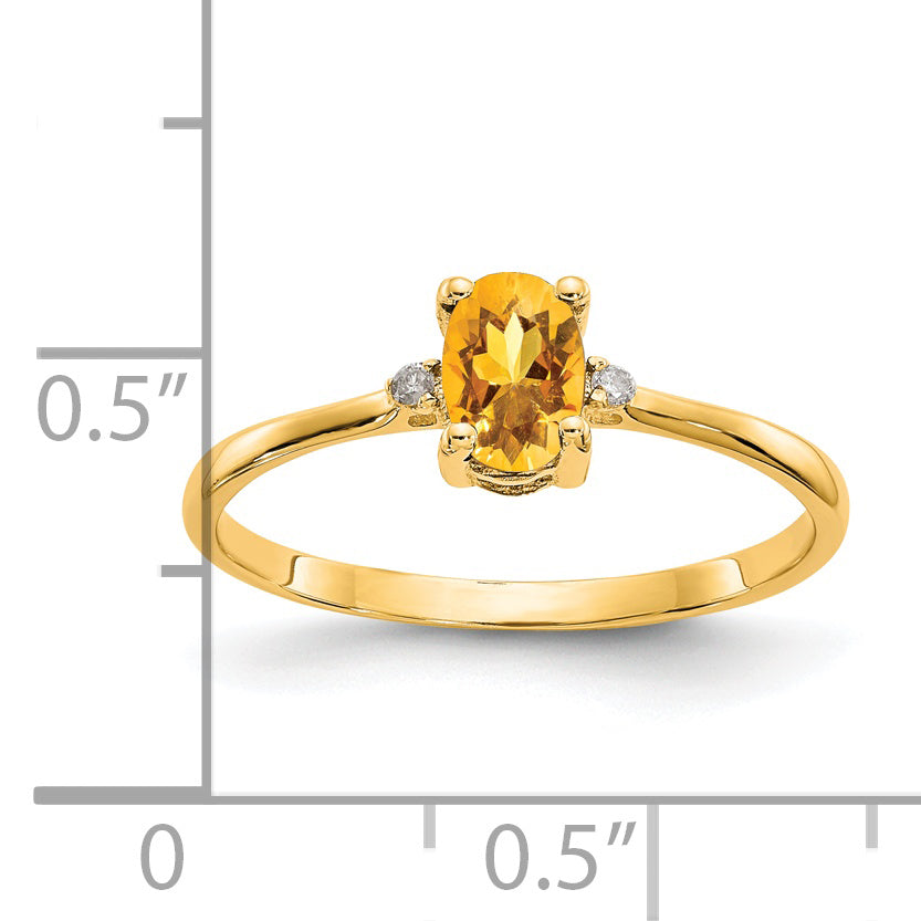 Anillo de Diamante y Citrino con Piedra de Nacimiento en Oro de 14k