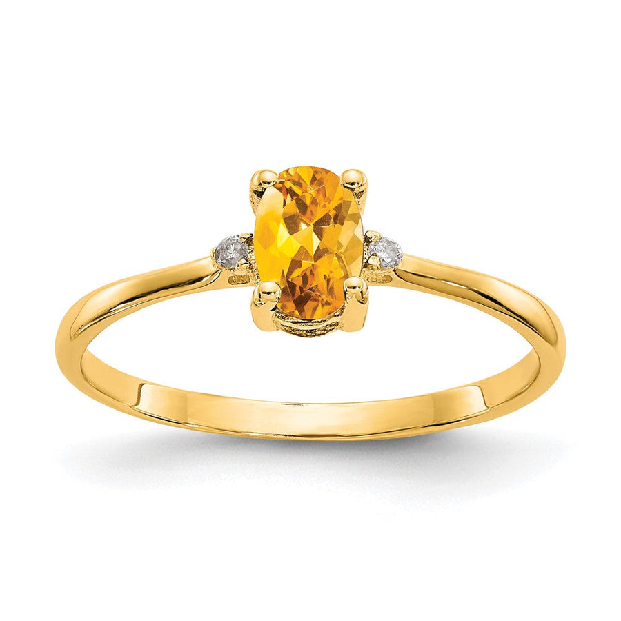 Anillo de Diamante y Citrino con Piedra de Nacimiento en Oro de 14k