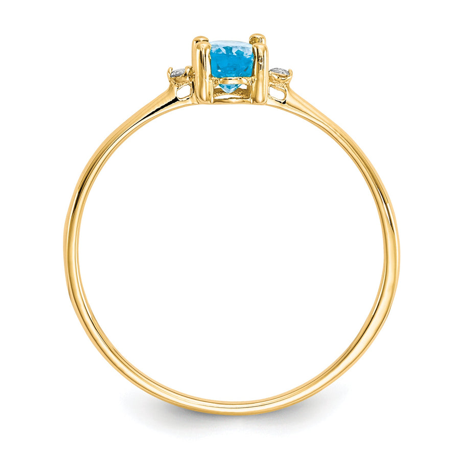 Anillo de Oro de 14k con Diamante y Topacio Azul (Piedra de Nacimiento)