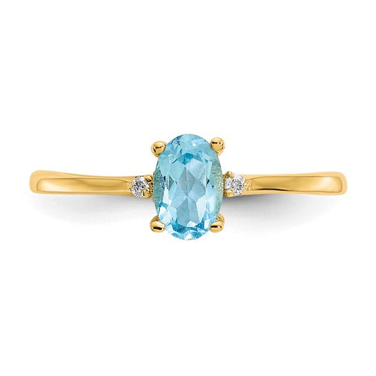 Anillo de Oro de 14k con Diamante y Topacio Azul (Piedra de Nacimiento)