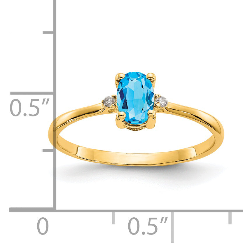 Anillo de Oro de 14k con Diamante y Topacio Azul (Piedra de Nacimiento)