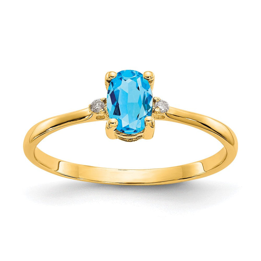 Anillo de Oro de 14k con Diamante y Topacio Azul (Piedra de Nacimiento)