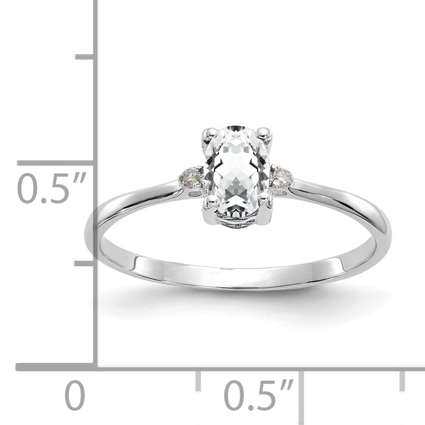 Anillo de Oro de 14k con Diamantes y Topacio Blanco (Piedra de Nacimiento)