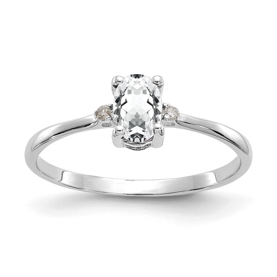Anillo de Oro de 14k con Diamantes y Topacio Blanco (Piedra de Nacimiento)