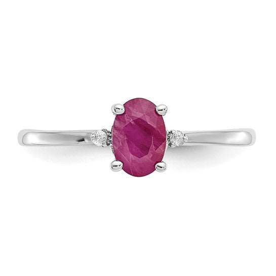 Anillo de Rubí y Diamante de Piedra de Nacimiento en Oro de 14k