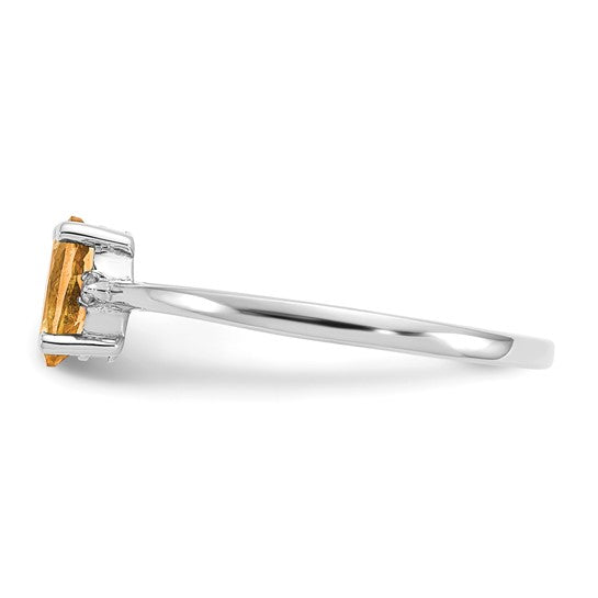 Anillo de Diamante y Citrino con Piedra de Nacimiento en Oro de 14k