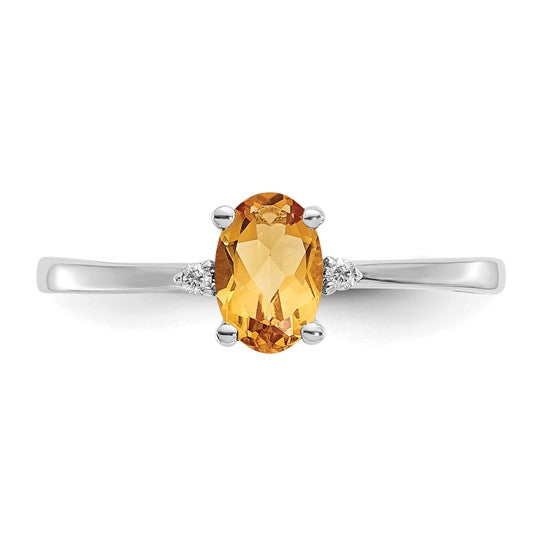 Anillo de Diamante y Citrino con Piedra de Nacimiento en Oro de 14k