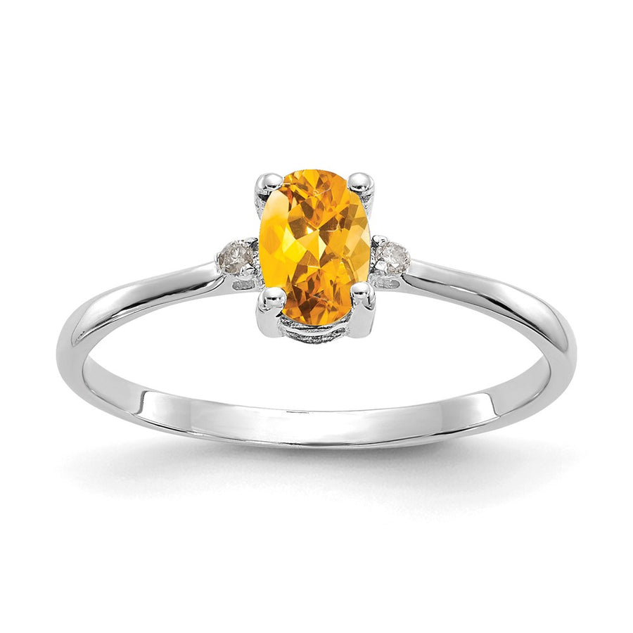 Anillo de Diamante y Citrino con Piedra de Nacimiento en Oro de 14k