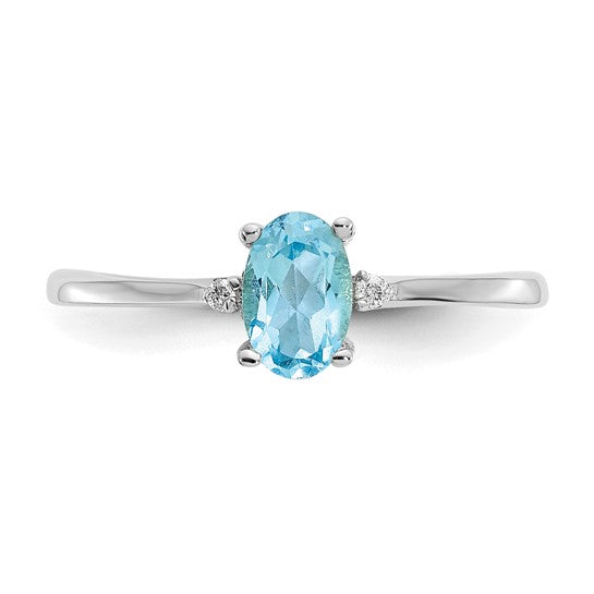 Anillo de Oro de 14k con Diamante y Topacio Azul (Piedra de Nacimiento)