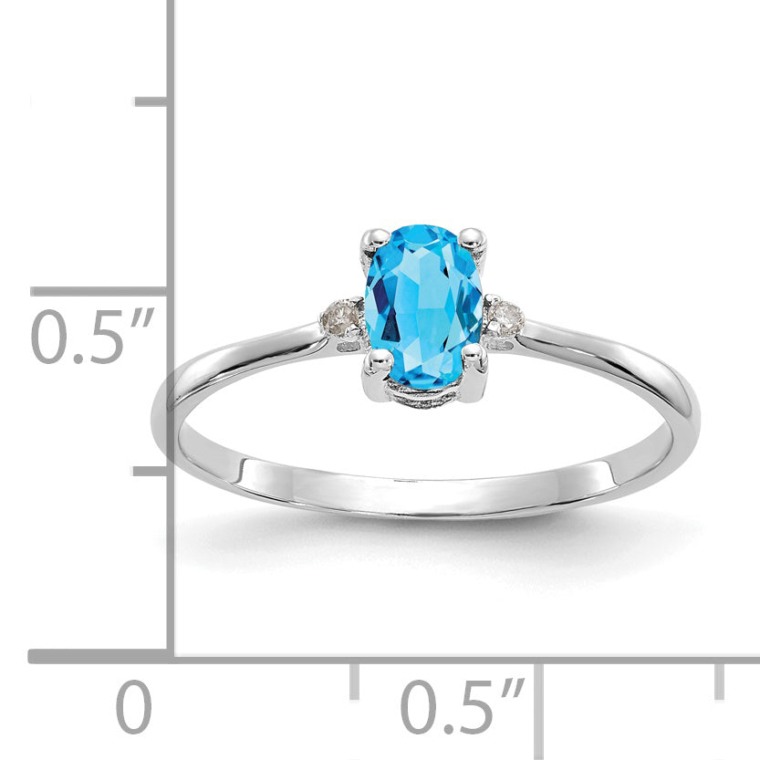 Anillo de Oro de 14k con Diamante y Topacio Azul (Piedra de Nacimiento)