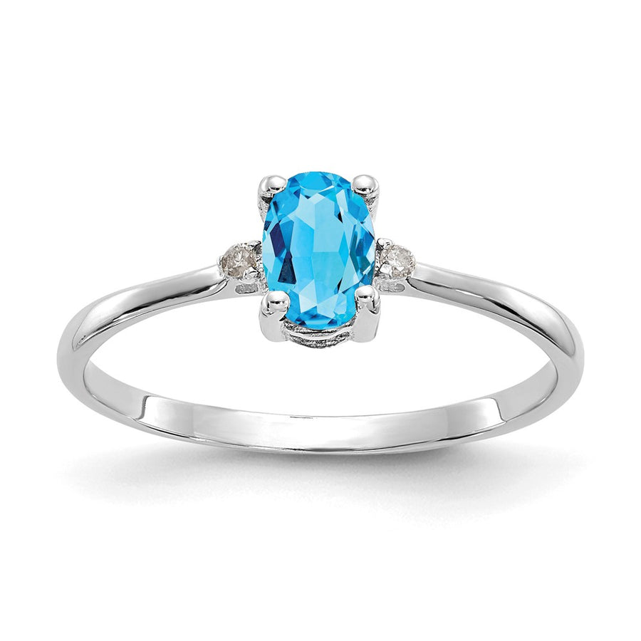 Anillo de Oro de 14k con Diamante y Topacio Azul (Piedra de Nacimiento)