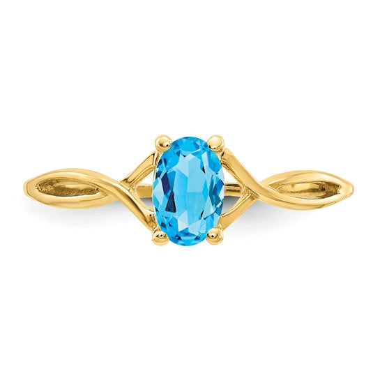 Anillo de Oro de 14k con Topacio Azul Suizo (Piedra de Nacimiento)