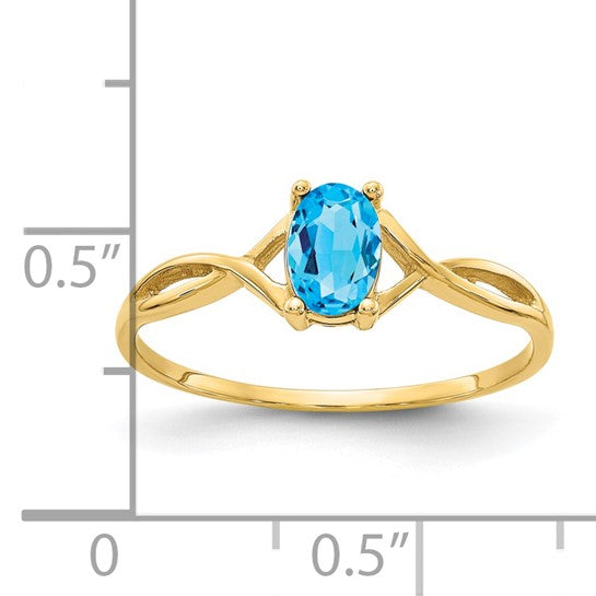 Anillo de Oro de 14k con Topacio Azul Suizo (Piedra de Nacimiento)