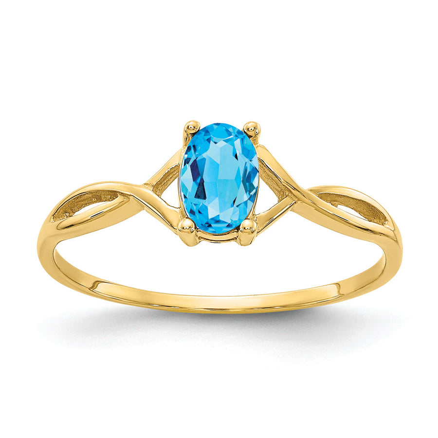 Anillo de Oro de 14k con Topacio Azul Suizo (Piedra de Nacimiento)
