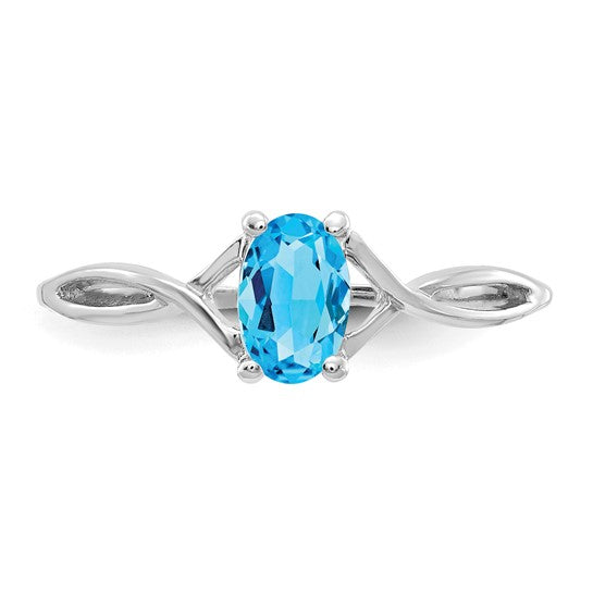 Anillo de Oro de 14k con Topacio Azul Suizo (Piedra de Nacimiento)