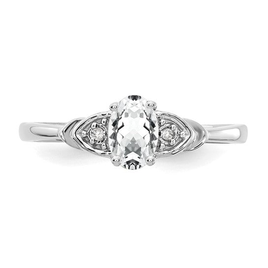 Anillo de Oro de 14k con Topacio Blanco y Diamantes