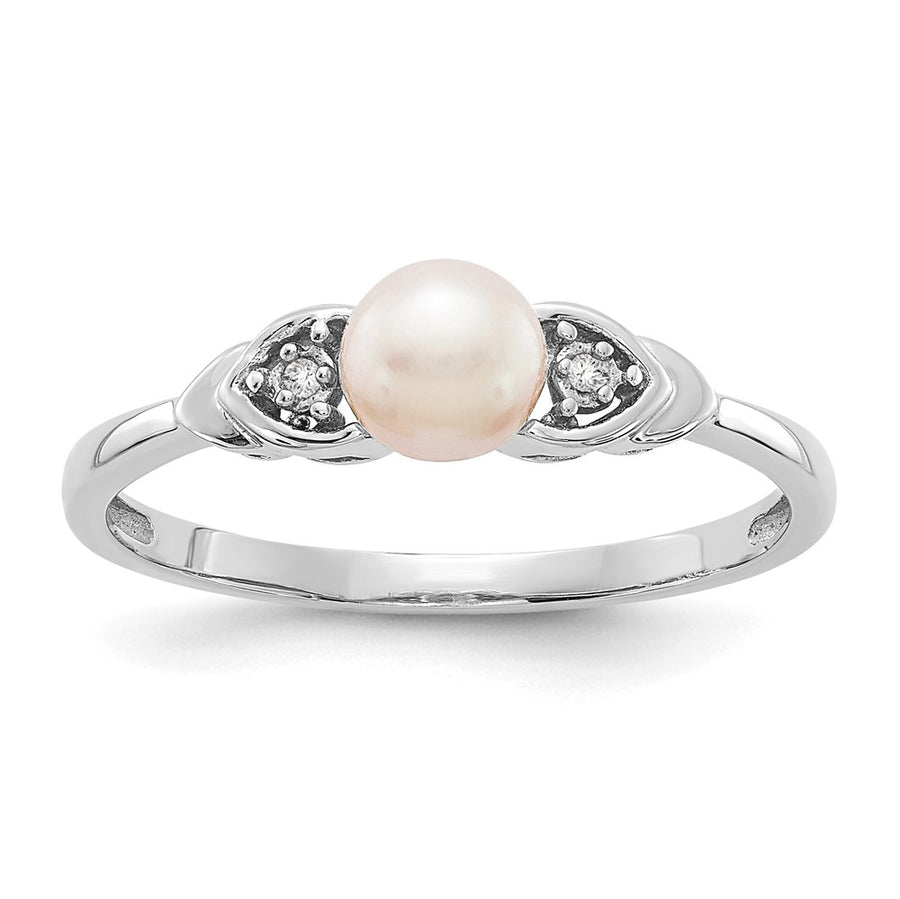 Anillo de Oro de 14k con Perla Cultivada de Agua Dulce y Diamante