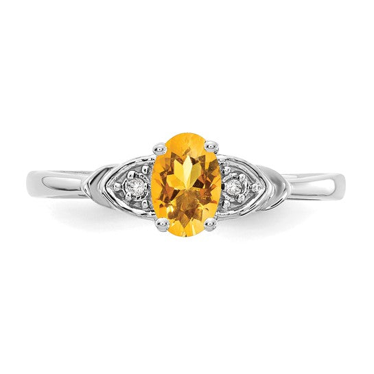 Anillo de Citrino y Diamante en Oro de 14k