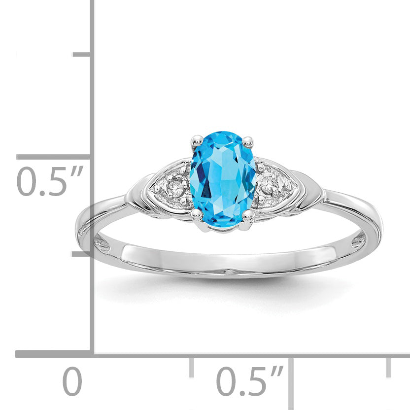 Anillo de Topacio Azul y Diamante en Oro de 14k