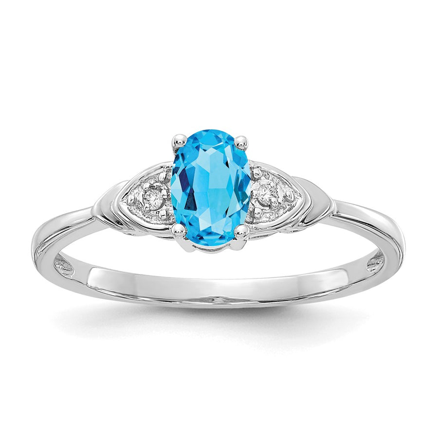 Anillo de Topacio Azul y Diamante en Oro de 14k
