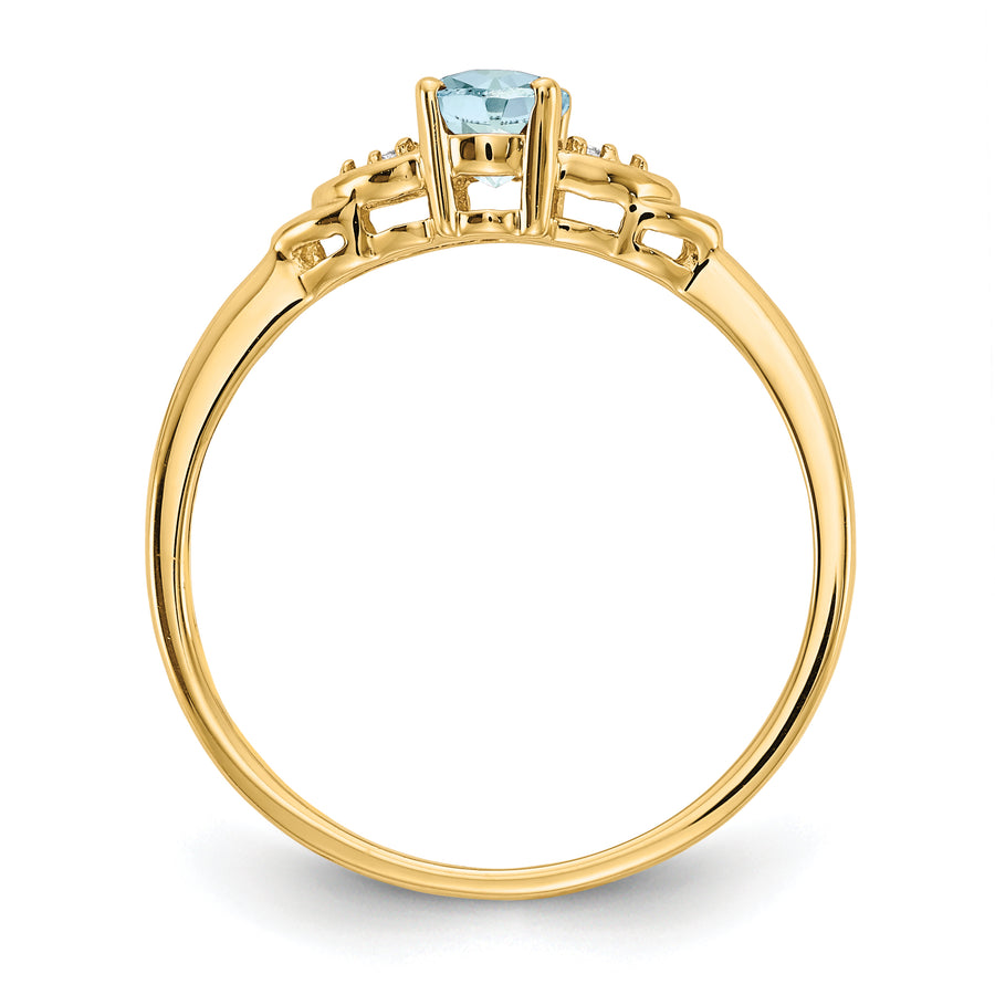 Anillo de Aguamarina y Diamantes en Oro de 14K
