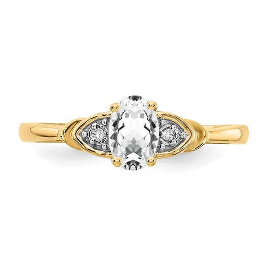 Anillo de Oro de 14k con Topacio Blanco y Diamantes