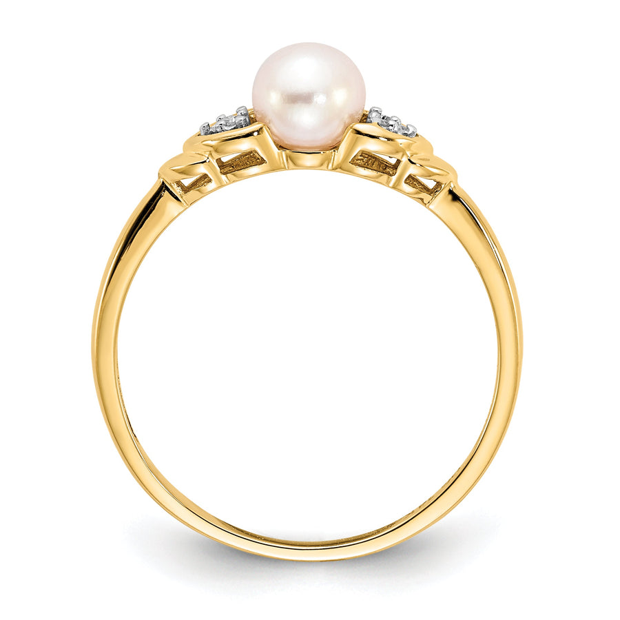 Anillo de Oro de 14k con Perla Cultivada de Agua Dulce y Diamante