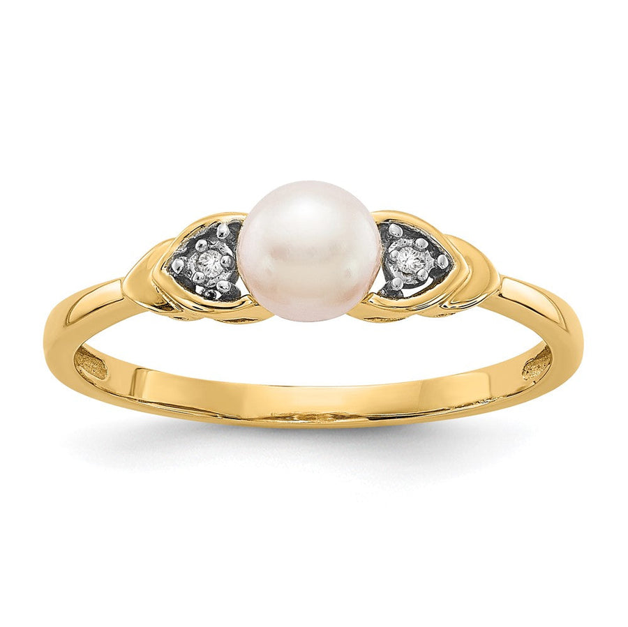 Anillo de Oro de 14k con Perla Cultivada de Agua Dulce y Diamante