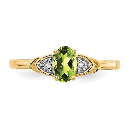 Anillo de Peridoto y Diamante en Oro de 14k