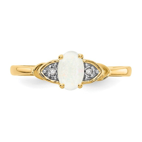 Anillo de Ópalo y Diamantes en Oro de 14k